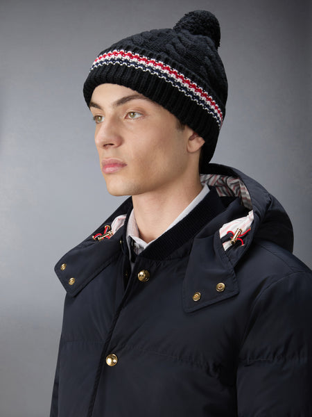 CASHMERE BABY CABLE STITCH POM POM HAT BLACK