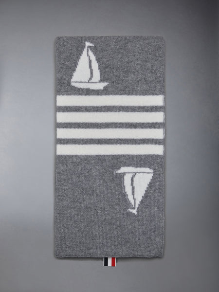 Fine Merino Sailboat 4-bar Scarf LT GREY