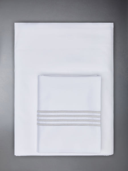 COTTON SATEEN 4-BAR FRETTE DUVET SET (KING-US/CAD) WHITE