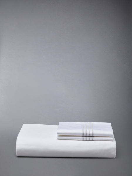 COTTON SATEEN 4-BAR FRETTE DUVET SET (KING-EU/ASIA) WHITE