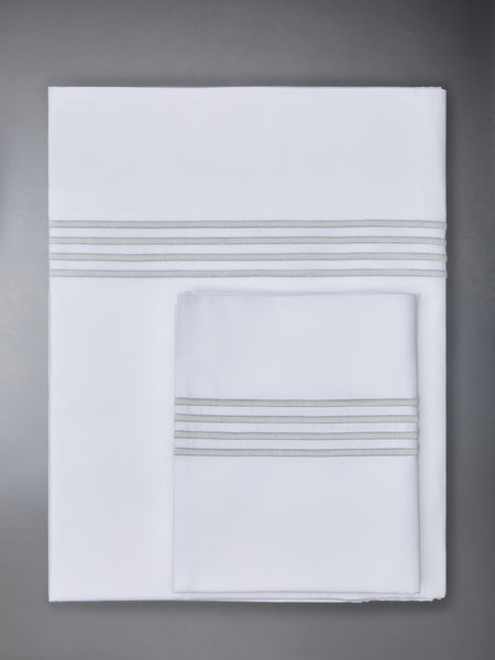 COTTON SATEEN 4-BAR FRETTE SHEET SET (KING-US/CAD) WHITE
