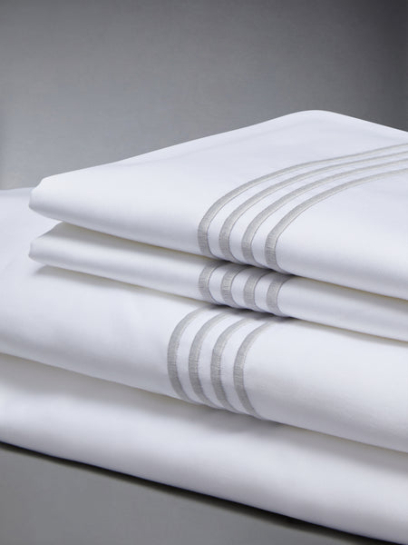 COTTON SATEEN 4-BAR FRETTE SHEET SET (QUEEN-US/CAD/EU/ASIA) WHITE